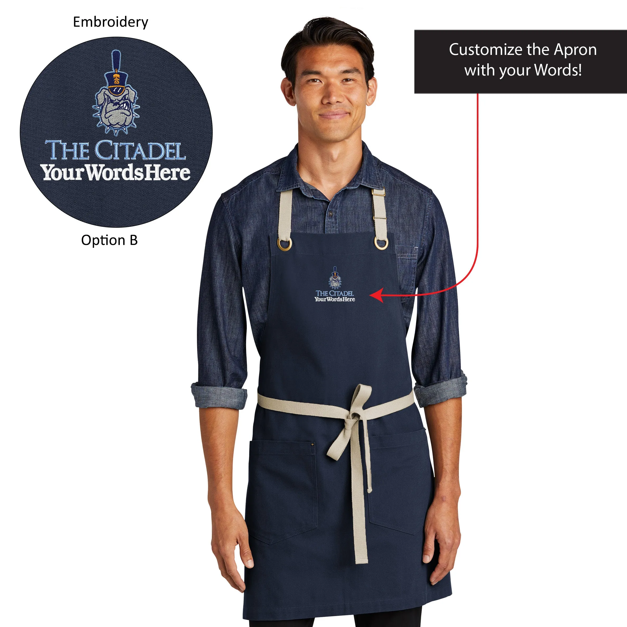 The Citadel, Customizable (Your Words), Spike, Embroidered, Port Authority® Canvas Full-Length Two-Pocket Apron