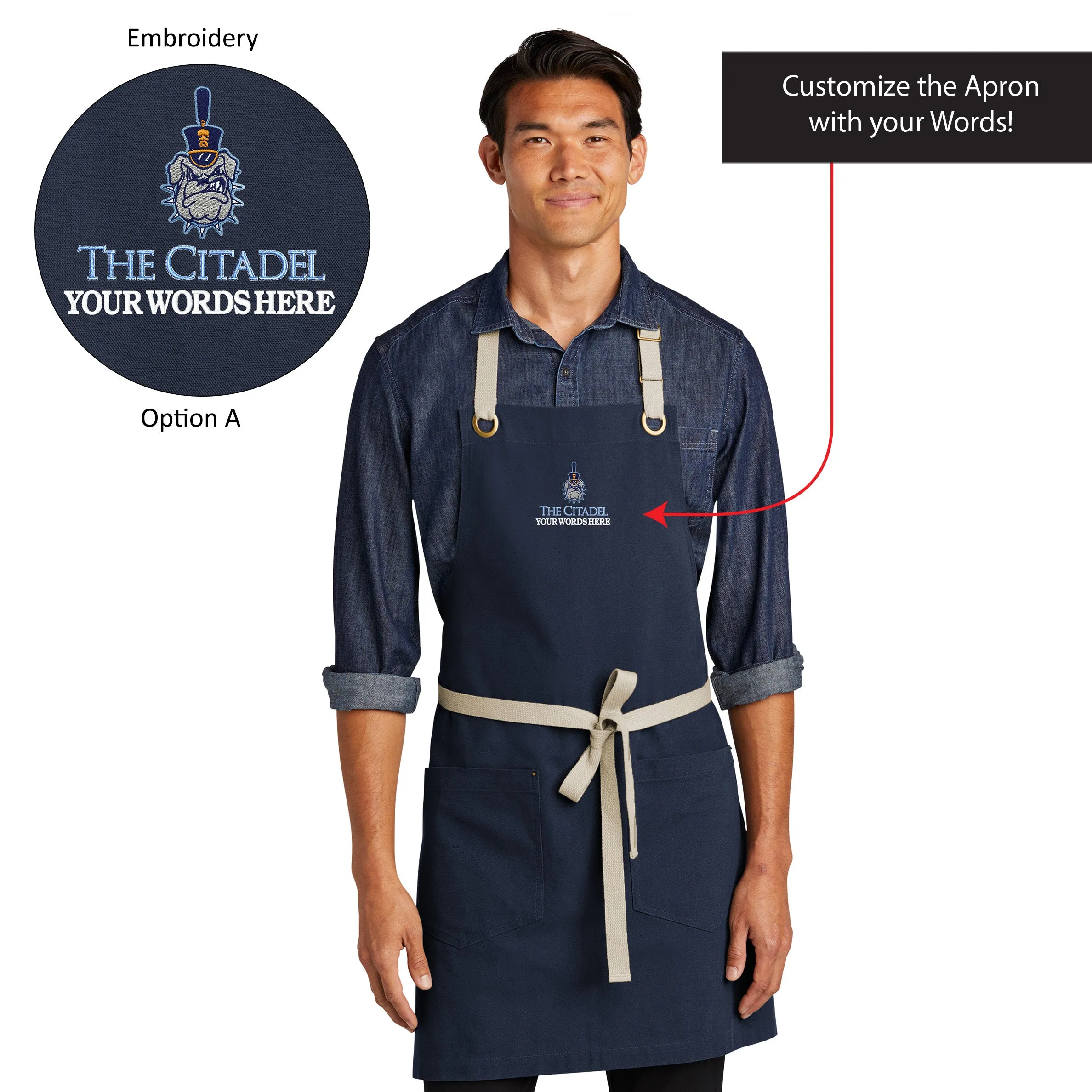 The Citadel, Customizable (Your Words), Spike, Embroidered, Port Authority® Canvas Full-Length Two-Pocket Apron