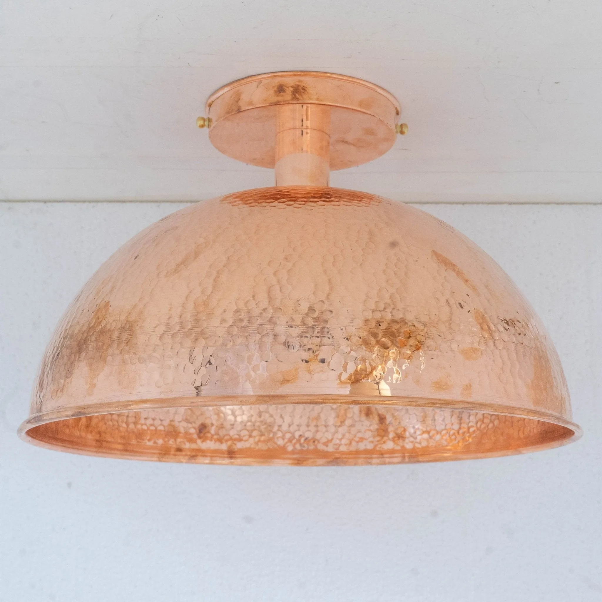 Unlacquered Copper Ceiling Light, Hammered Copper Flush Mount Light, Copper Ceiling Pendant