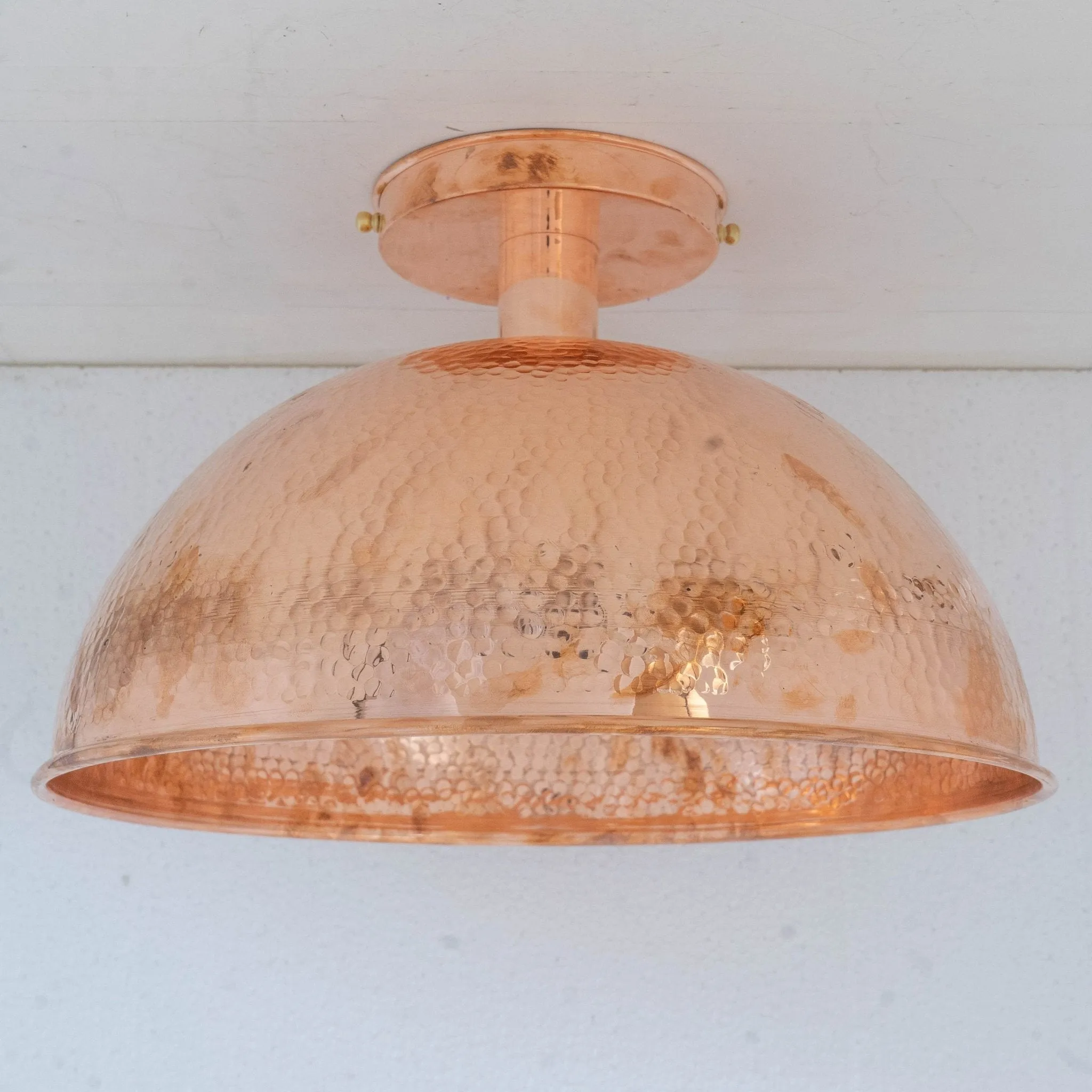 Unlacquered Copper Ceiling Light, Hammered Copper Flush Mount Light, Copper Ceiling Pendant