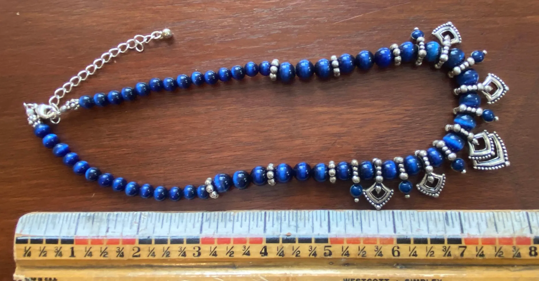 Vintage Avon Dark Cobalt Blue Silver Bead Necklace Adjustable