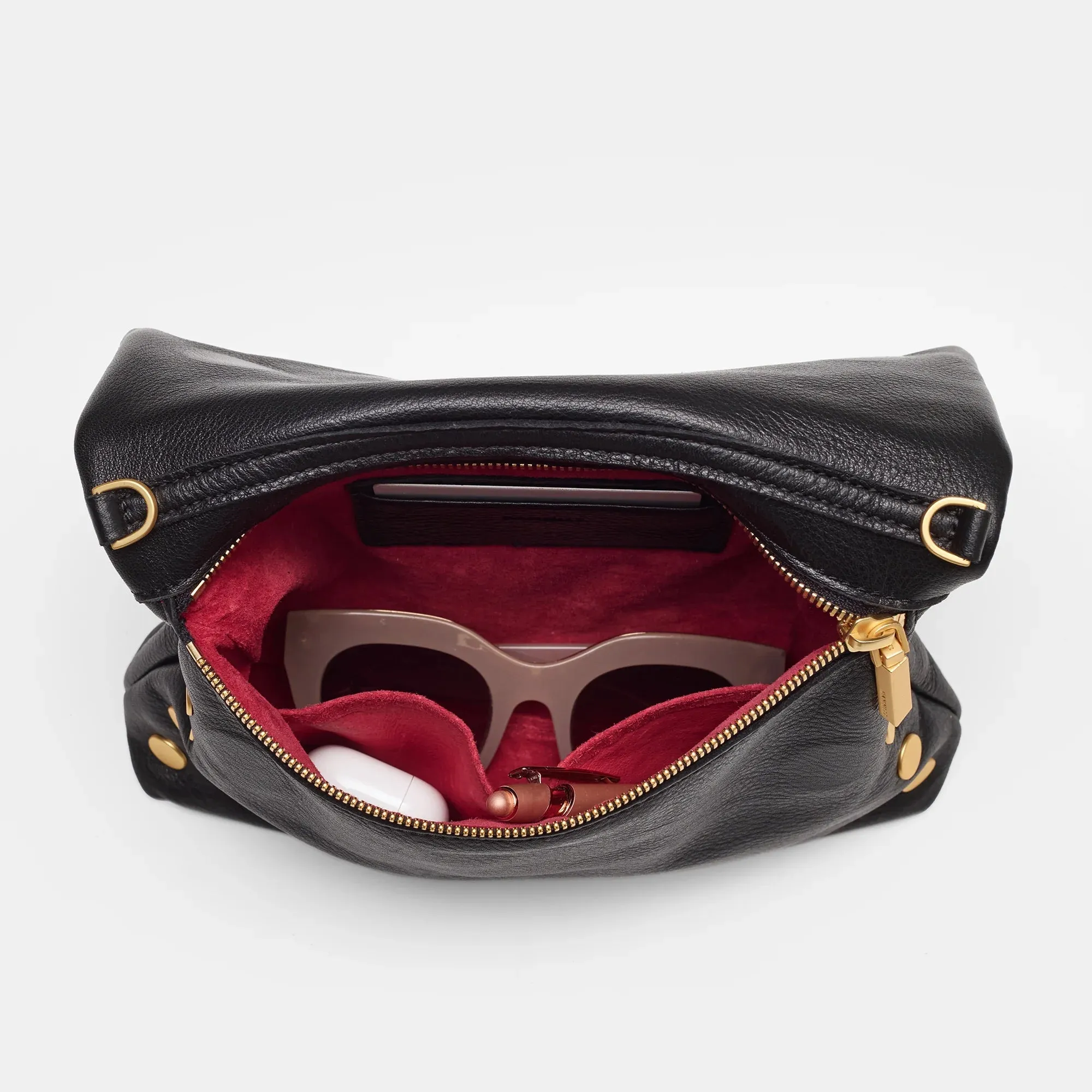 VIP Leather Foldover Bag - Black and Red