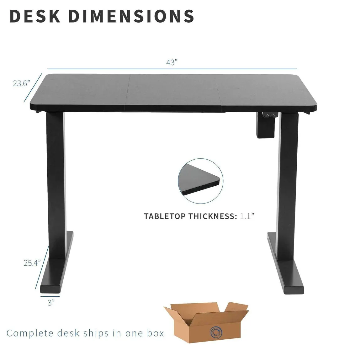 VIVO Black 43"x24" DESK-EP43TB Electric Height-Adjustable Desk w/ Electronic Control