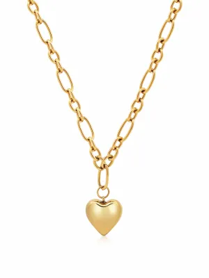 Women's Gold Cable Choker with Chunky Heart Pendant