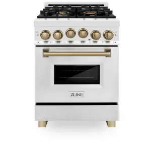 ZLINE Autograph Edition 24" 2.8 cu. ft. Range with Gas Stove and Gas Oven in Stainless Steel with Champagne Bronze Accents (RGZ-24-CB)